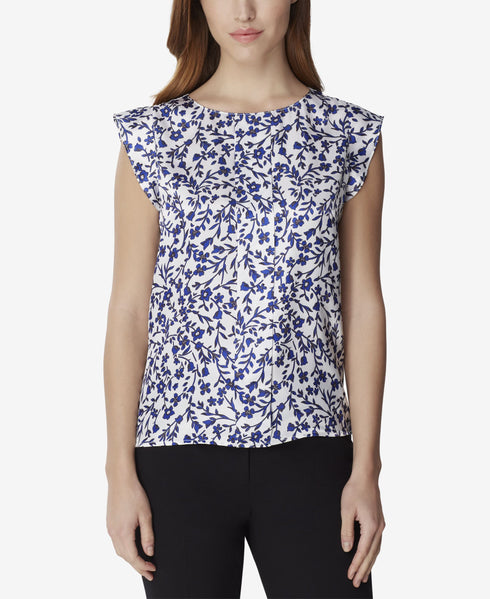 Tahari Petite Printed Smocked Back Top